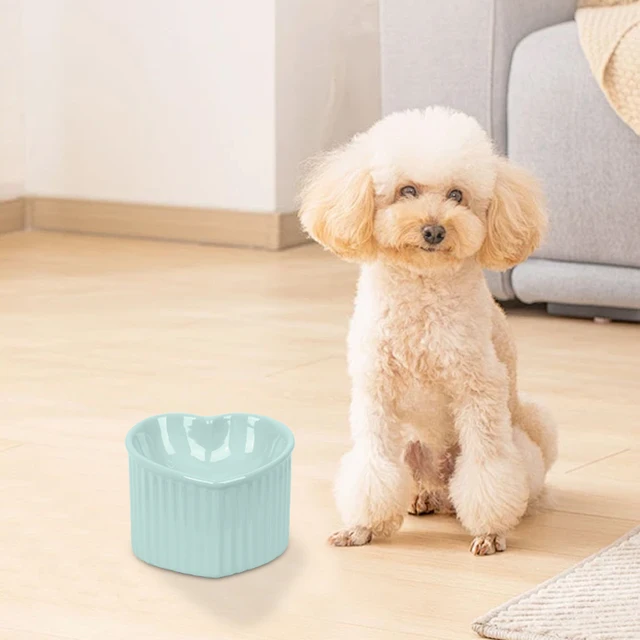 Ceramic Tilted Elevated Cat Bowl Heart Shape Anti Slip Cute for Cats Kitten Small Dogs Functional Width 14cm Handmade Pet Feeder 4
