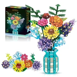 Sunflower Building Blocks Bouquet Set - Creative Home Decoration & Educational Toy Gift Set (Flower)