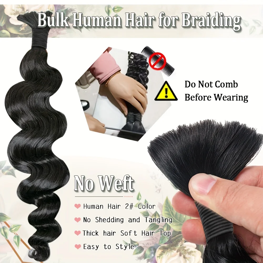 12A Body Wave Bulk Human Hair No Weft Unprocessed Virgin Remy Hair Soft Bouncy For Boho Braids DIY Styling Natural Black Raw Hair Extension 55g/1pack 5