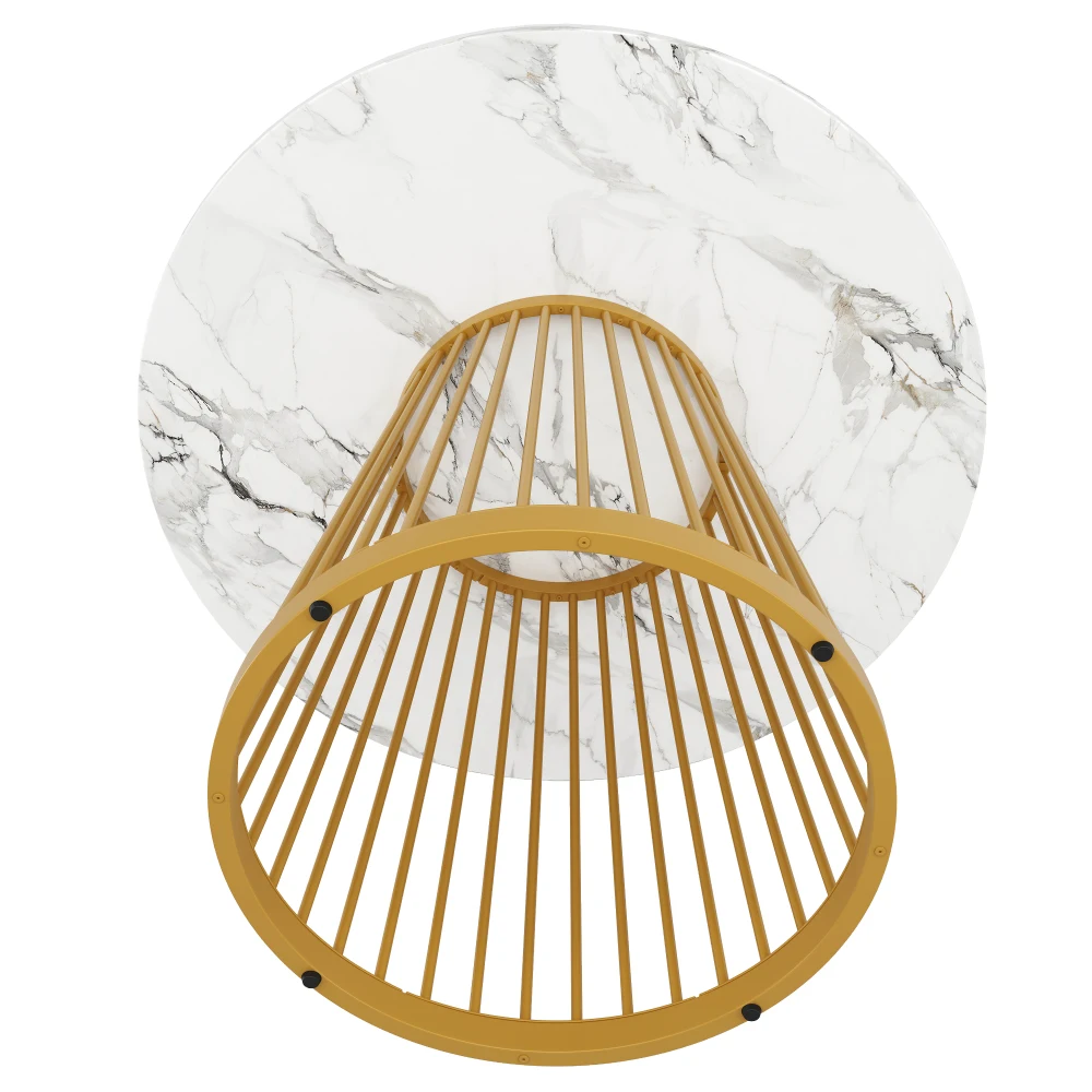 Modernes Esstisch-Set (5-teilig), mit 4 Stühlen, Küchentisch-Set, runder Küchentisch mit 80 cm Durchmesser, goldene Metallbeine – Detail 7