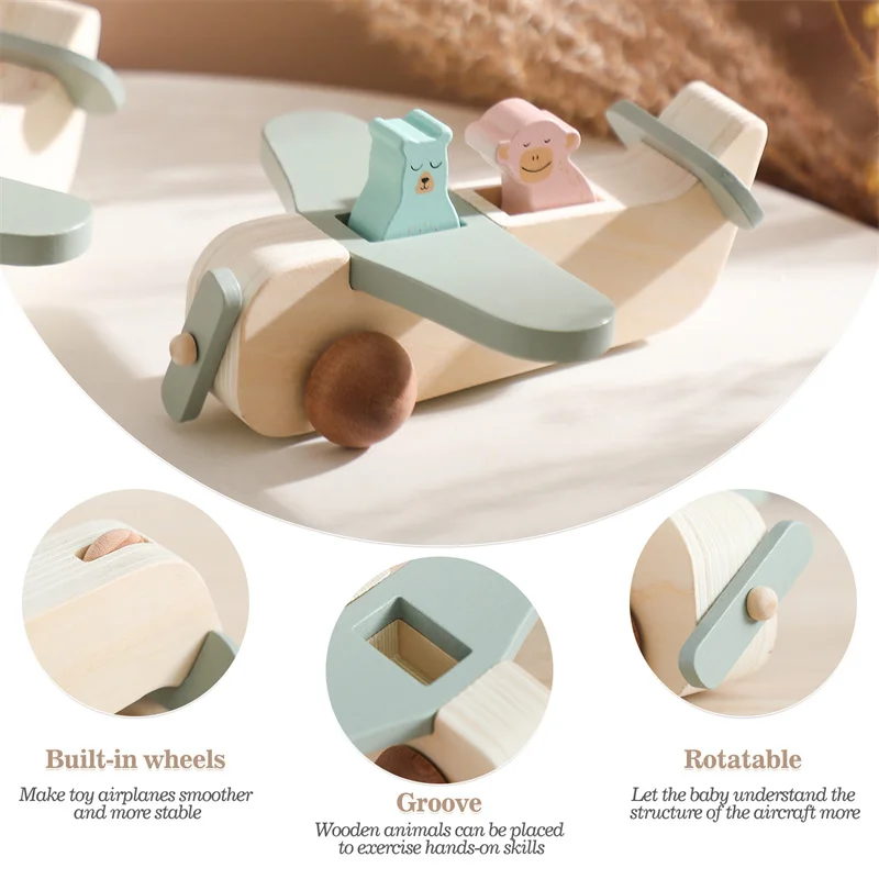 Baby Wooden Plane Toy Plane Model Manned Building Blocks Toy Woodiness Adornment Toy Blocks The Baby Educational Baby Toys Gifts 3