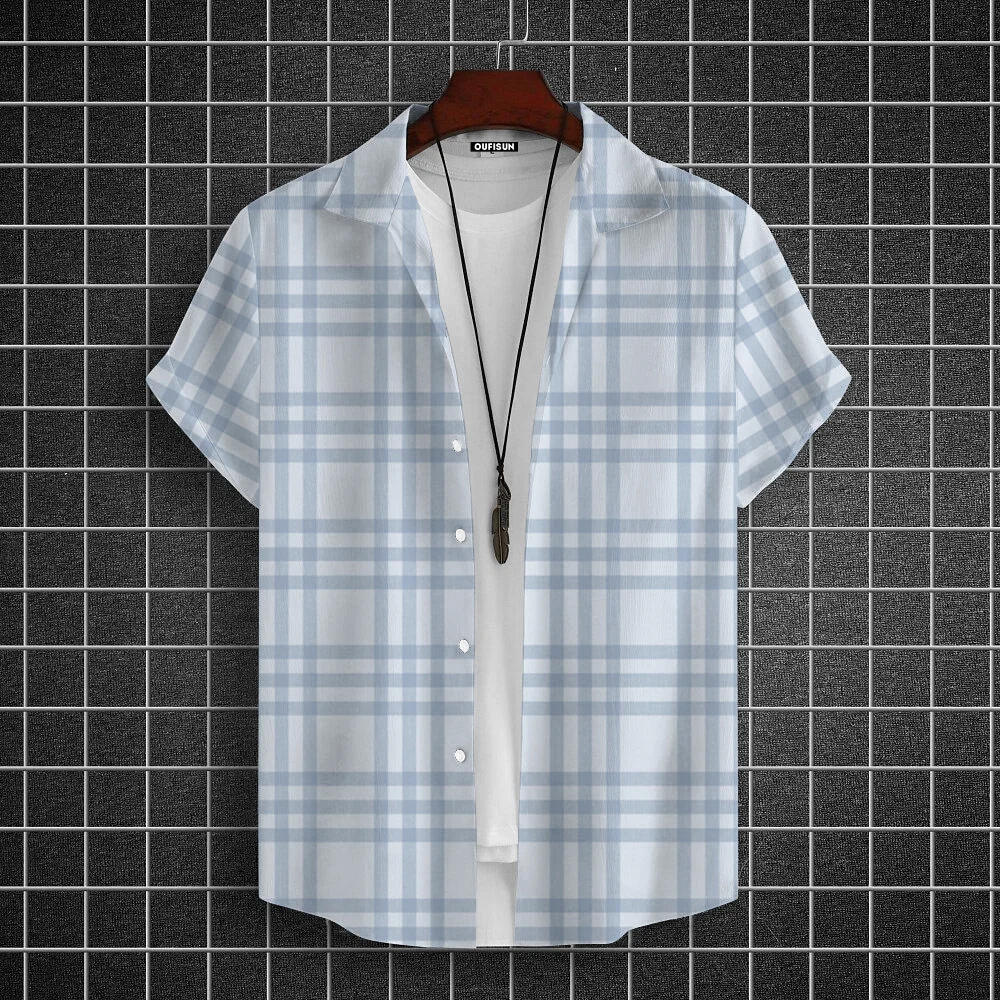 Casual Basic Shirt For Men Essential Leisure Short Sleeve Plaid Shirts Men Big Size Loose Fit Button Up Classic Plaid Men Shirt 5