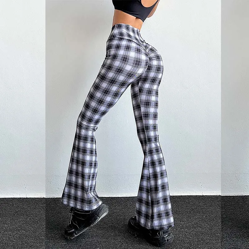 

High waist tight hip lifting fitness pants peach fitness chessboard micro ra sports dance pants running fast drying yoga pants