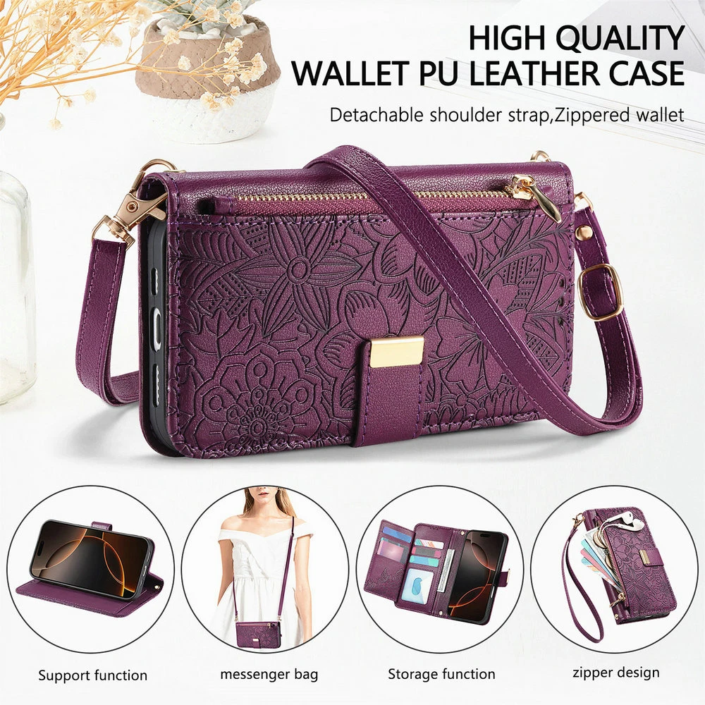 6-Card Leather Wallet Crossbody Bag Case for Xiaomi 15T Pro 15