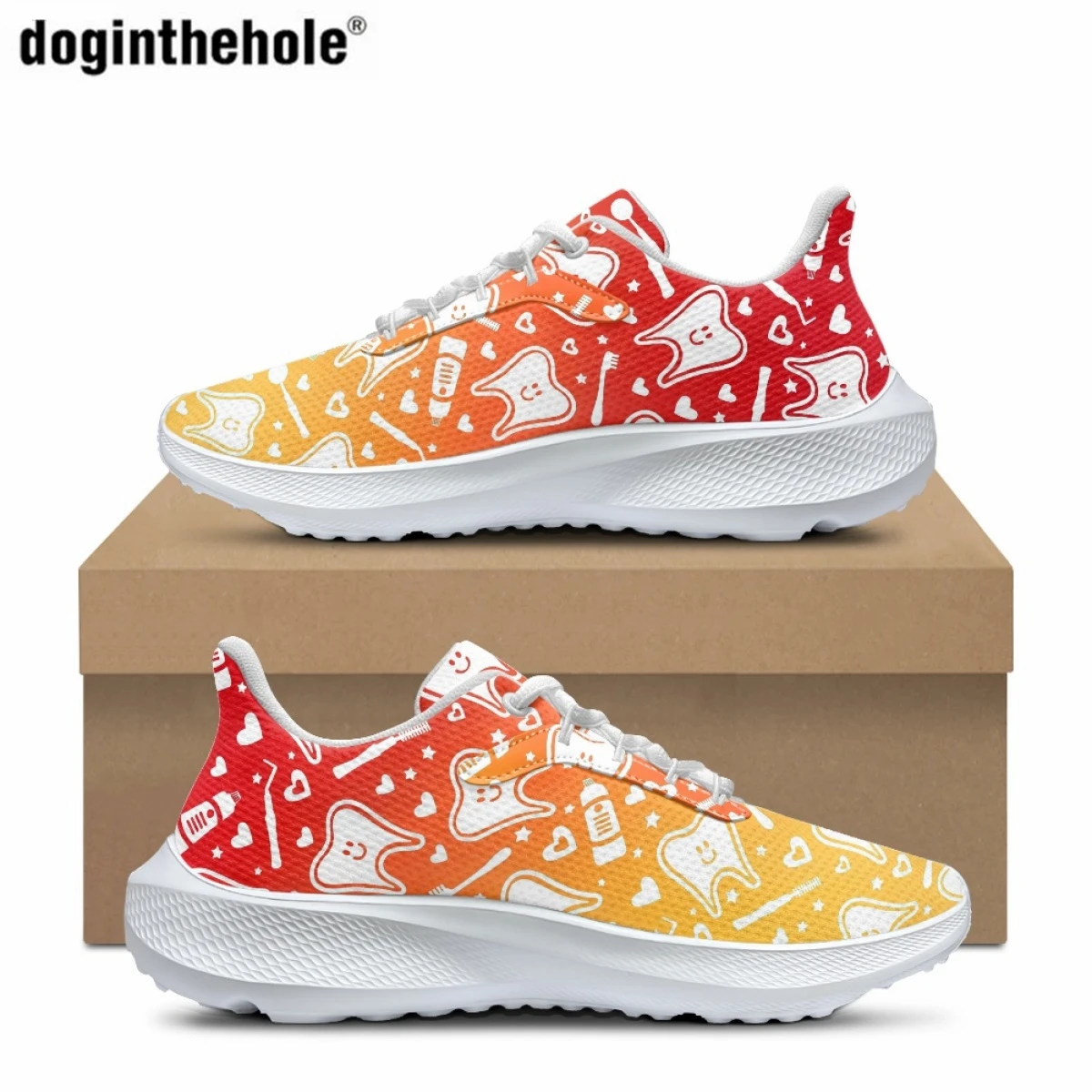 

Doginthehole New Gradient Cartoon Teeth Outdoor Sports Shoes for Women Flat Hospital Work Sneakers Vulcanized Sole Running Shoes