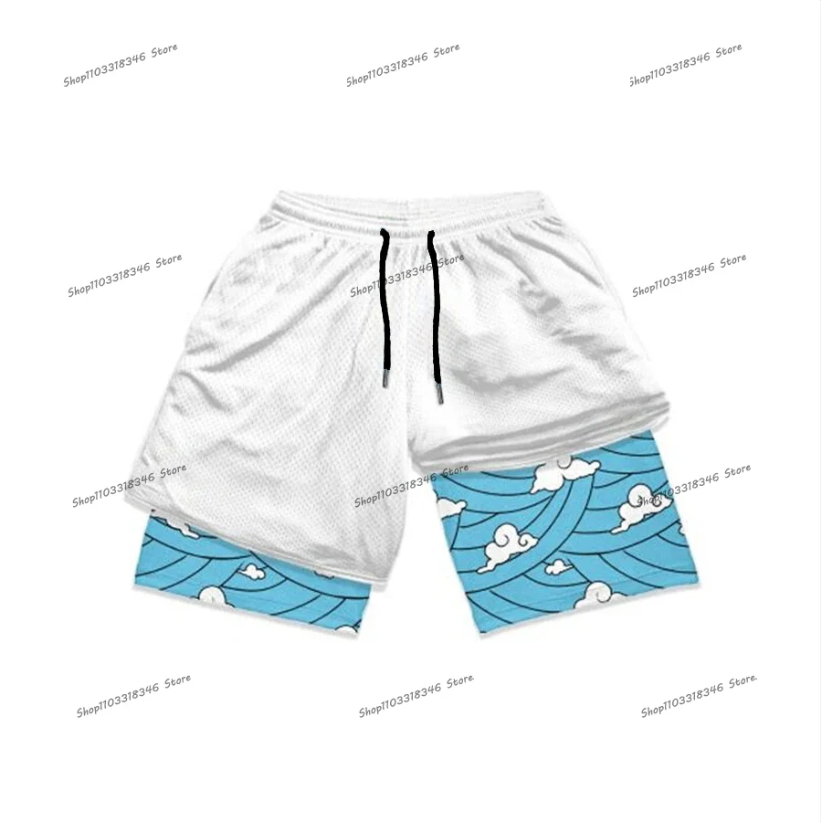 Japanese Anime Elements Men's 2 in 1 Tight Shorts Gym Workout Summer Running Shorts Basketball Sports Quick Drying Y2k