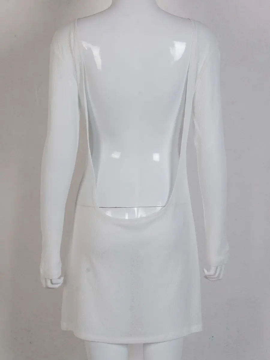 Women Sexy Backless Dress Summer Long Sleeve Solid Color See Through Club Beach Mini Dress Beachwear Bikini Cover-ups - Image 6