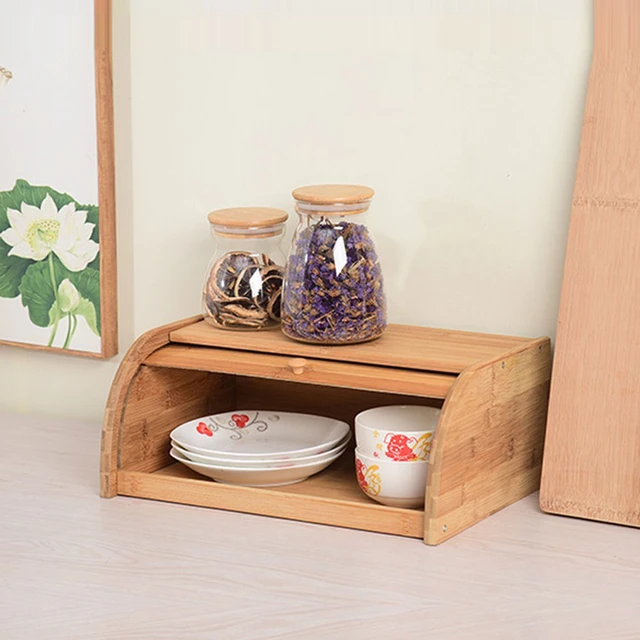 Organizador de pan rústico, contenedor de cocina para el hogar, cajón de pan  de bambú, caja de pan enrollable, para platos cajón de madera, 1 unidad -  AliExpress