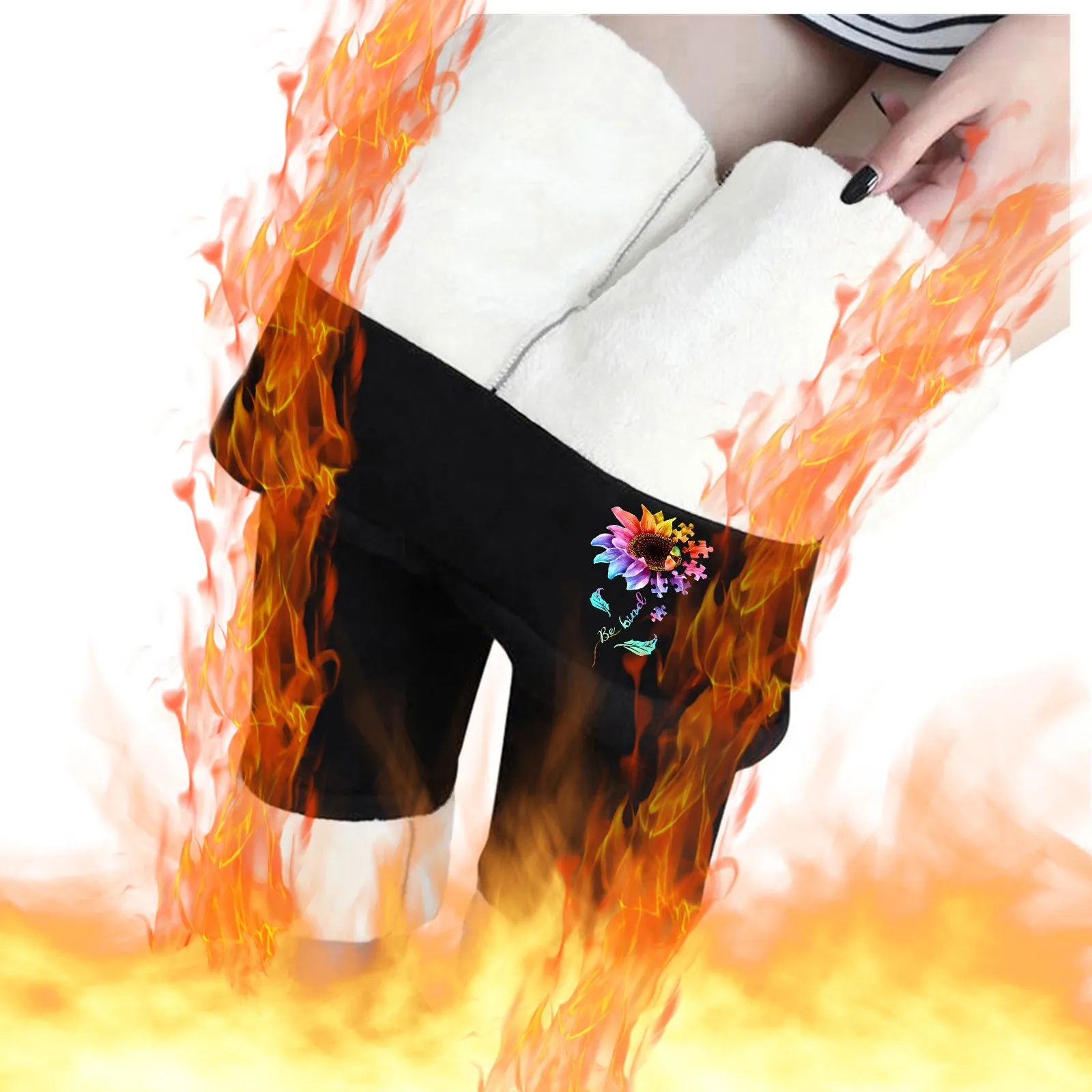 

Velvet Thick Lamb Fleece Leggings Women'S Autumn And Winter Printed High Waist Warm Workout Short Leggings for Women Set