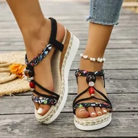 Nouvelles sandales compensées d'été pour femmes, sandales à bout ouvert bohèmes légères et confortables avec bande élastique, sandales à talons hauts plateforme pour femmes 6