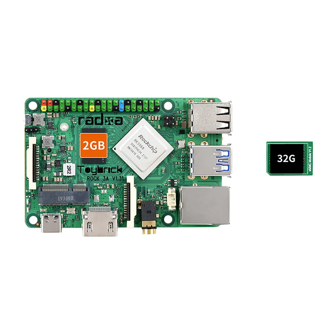 

Материнская плата ROCK3 Model a для компьютера, модуль материнской платы SBC на основе RK3568 Cortex-A55 2 Гб ОЗУ, макетная плата с 32 Гб EMMC