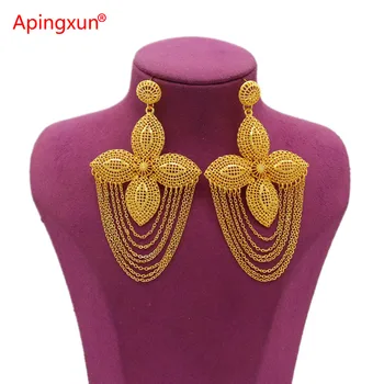 Apingxun New Design Gold Color Tassels Earrings Arab Ethiopian Women Girls Party Earrings French Wedding Jewelry Birthday Gifts