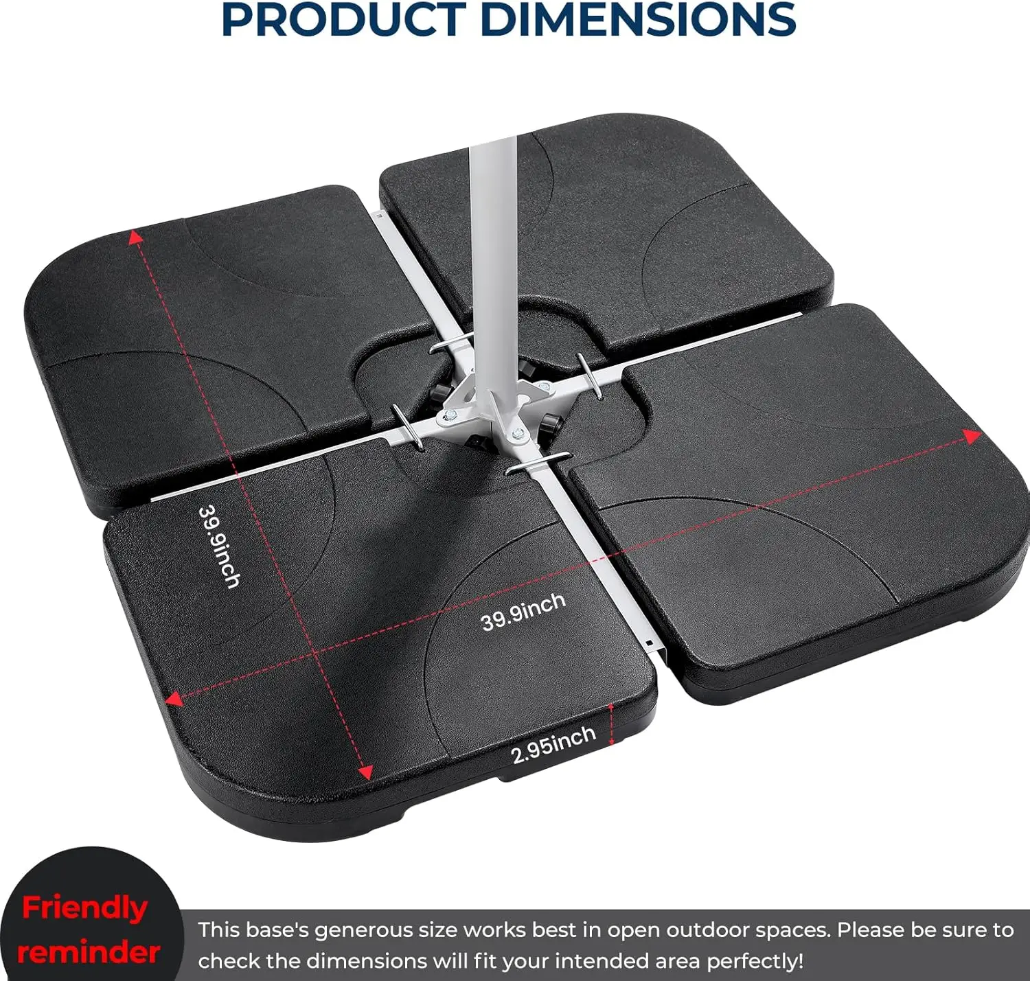 H11 Patio Umbrella Stand Base - 4-Piece 221lbs Outdoor Offset Cantilever Umbrella Heavy Duty Weights Square Base Water