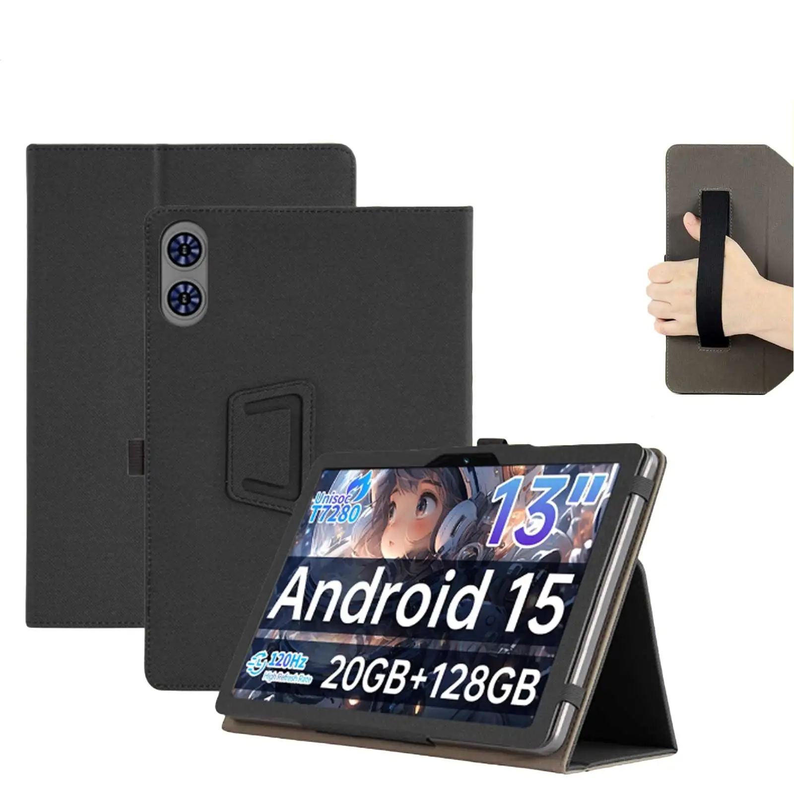 Premium 13.4-inch Tablet Case - PU Leather, Shockproof, with Kickstand