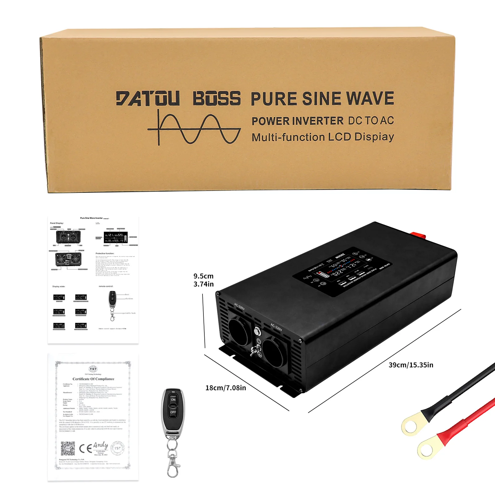 Description Picture 2 of itemDATOUBOSS Pure Sine Wave Inverter Peak Power 4000W DC 12V 24V 36V 48V 60V to AC 220V 230V Inverter Continuous Power 2000W