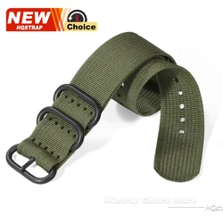 Premium Nylon Woven Watch Band with Black Needle Buckle - Versatile Strap - 22mm (Green Black)