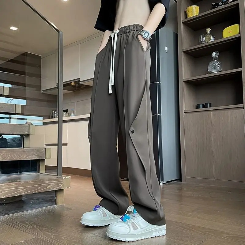 2023 Autumn New Fashion Commuter Men's Clothing Splice Buttons Drawstring Simplicity Solid Color High Waist Straight Leg Pants