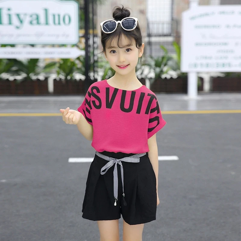 

Summer Children Clothing Sets For Girls Fashion Letter Tshirts & Shorts 2Pcs Teen Kid Clothes Suit Girls Costume 6 8 10 12 Y