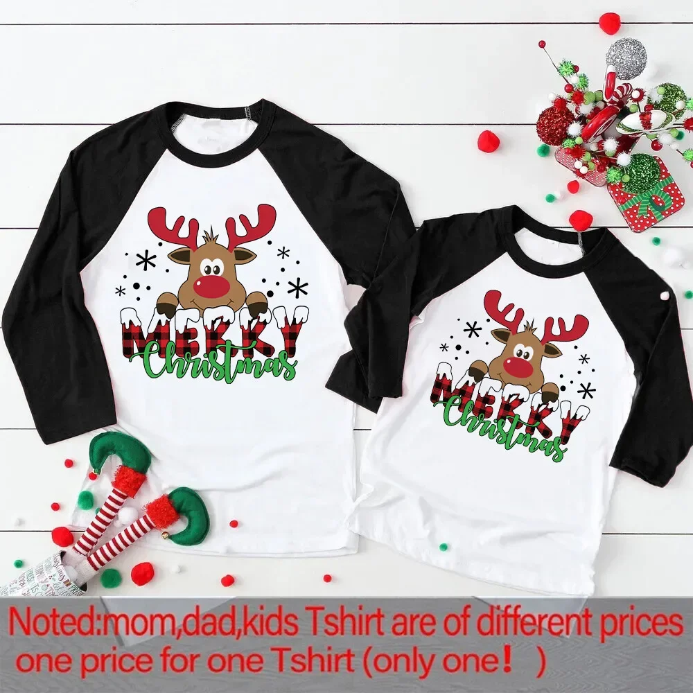 thumbnail image 1 of Conjuntos navideños a juego con estampado de ciervos para la familia, ropa familiar para padre, madre, hijo e hija, camiseta familiar para fiesta navideña, 1 of 5