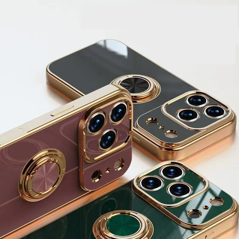 Luxury Plating Magnetic Finger Ring Case with Metal Holder Stand and Shockproof Cover