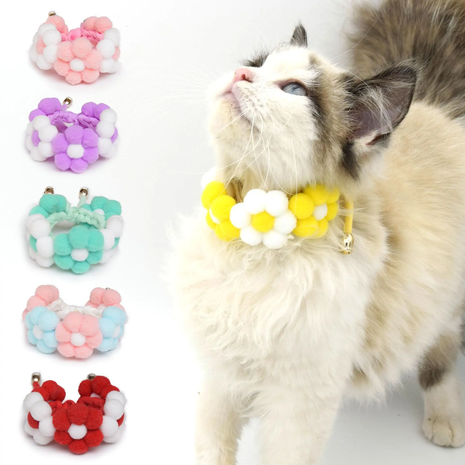 Cute Cat Collars Hand Woven Macarons Flower Pet Bib Flower Collar Dog