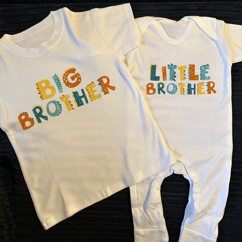 Big Brother/Little Brother Matching Sibling Kids T-shirt and Baby Grow Baby Shower Gifts Baby Coming Home Outfits Sibling Cloth 2