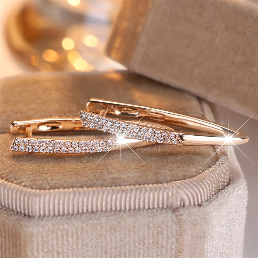 White Zircon Geometric Hollow V Shaped Hoop Earrings For Women Vintage Gold Color Ear Buckle Wedding Jewelry Versatile Gifts