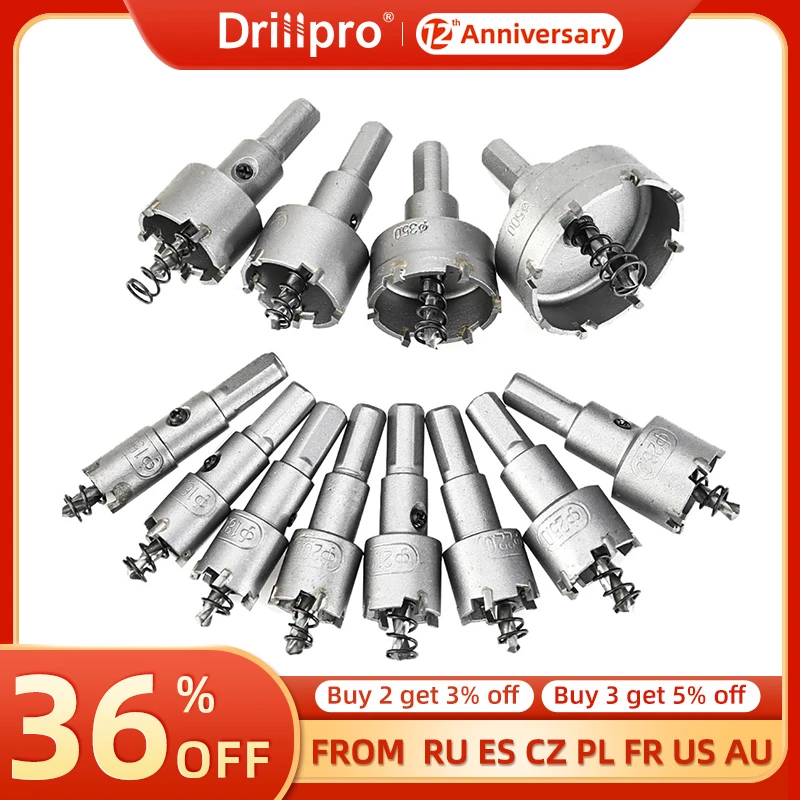 Drillpro 12pcs 15mm-50mm Hole Saw Cutter Alloy Drill Bit Set for Wood Metal 