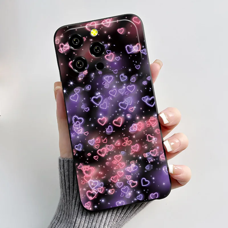 Luxury Silicone Phone Case with Cute Love Heart and Funny Rabbit Cartoon Design - Black Soft TPU Back Cover