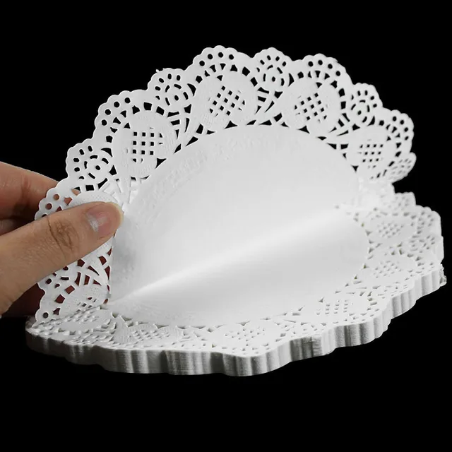 100Db Fehér Kerek Papír Párhuzamos Csipke Pályák Az Asztalokhoz Esküvői Karácsonyi Születésnapi Party Torta Placemat Asztal Dekoráció - Image 5
