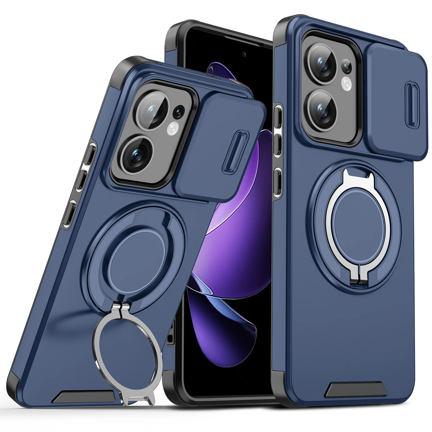 Rugged Armor Magnetic Bracket Phone Case with Slide Camera Protection