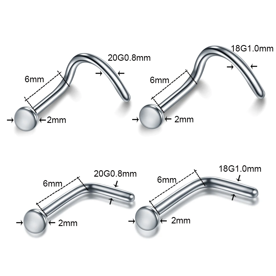 50Pcs /Lot Titanium Nose Stud Piercing Nostril Prong CZ 20G /18G Pircing Nariz Stud Earrings Punk Jewelry for Women Men 6mm 8mm