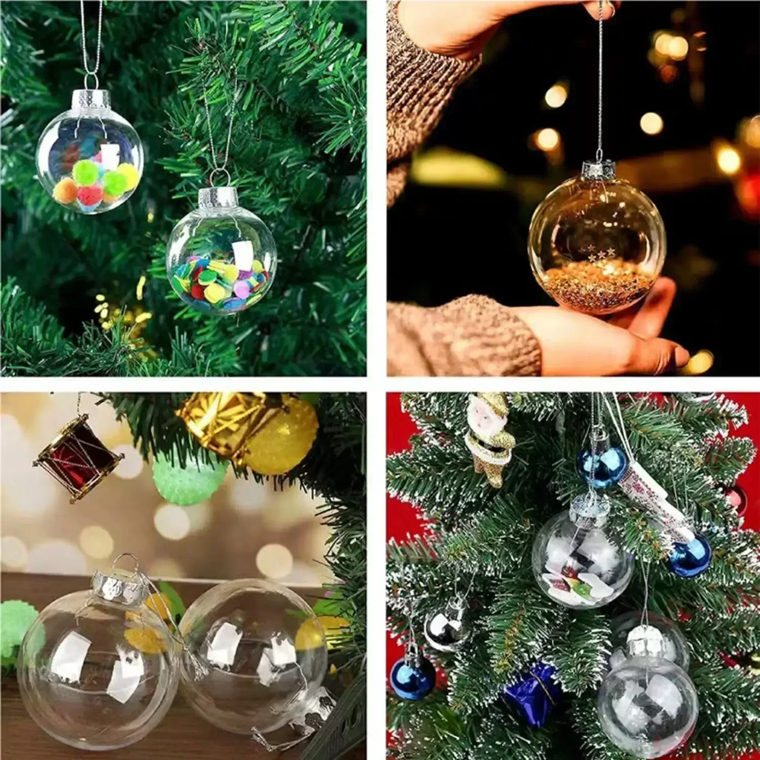 Round Christmas Ball Caps Ornament Removable Metal Hanger Hats Christmas Tree DIY Xmas New Year Replacement Decorations 100Pcs