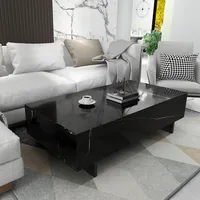 Marble rectangular living room coffee table, black modern side table, modern high gloss elegant waiting area central table 1