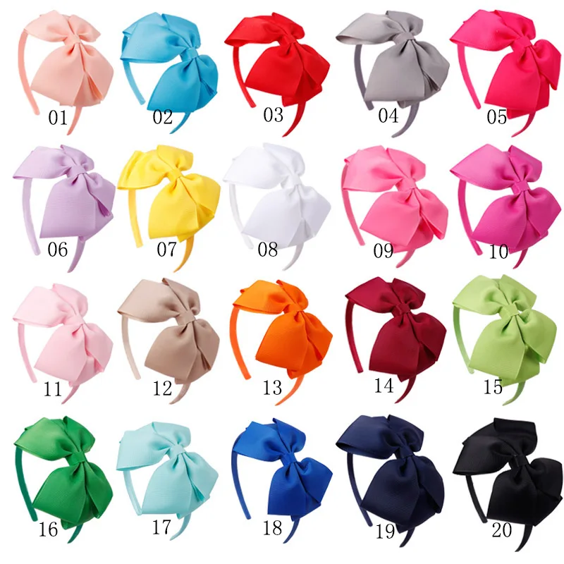 Oaoleer Hair Accessories 4'' Bow Hairband for Girls Handmade Solid Ribbon Headbands with Satin Hoops Kids' Daily Life Headwear