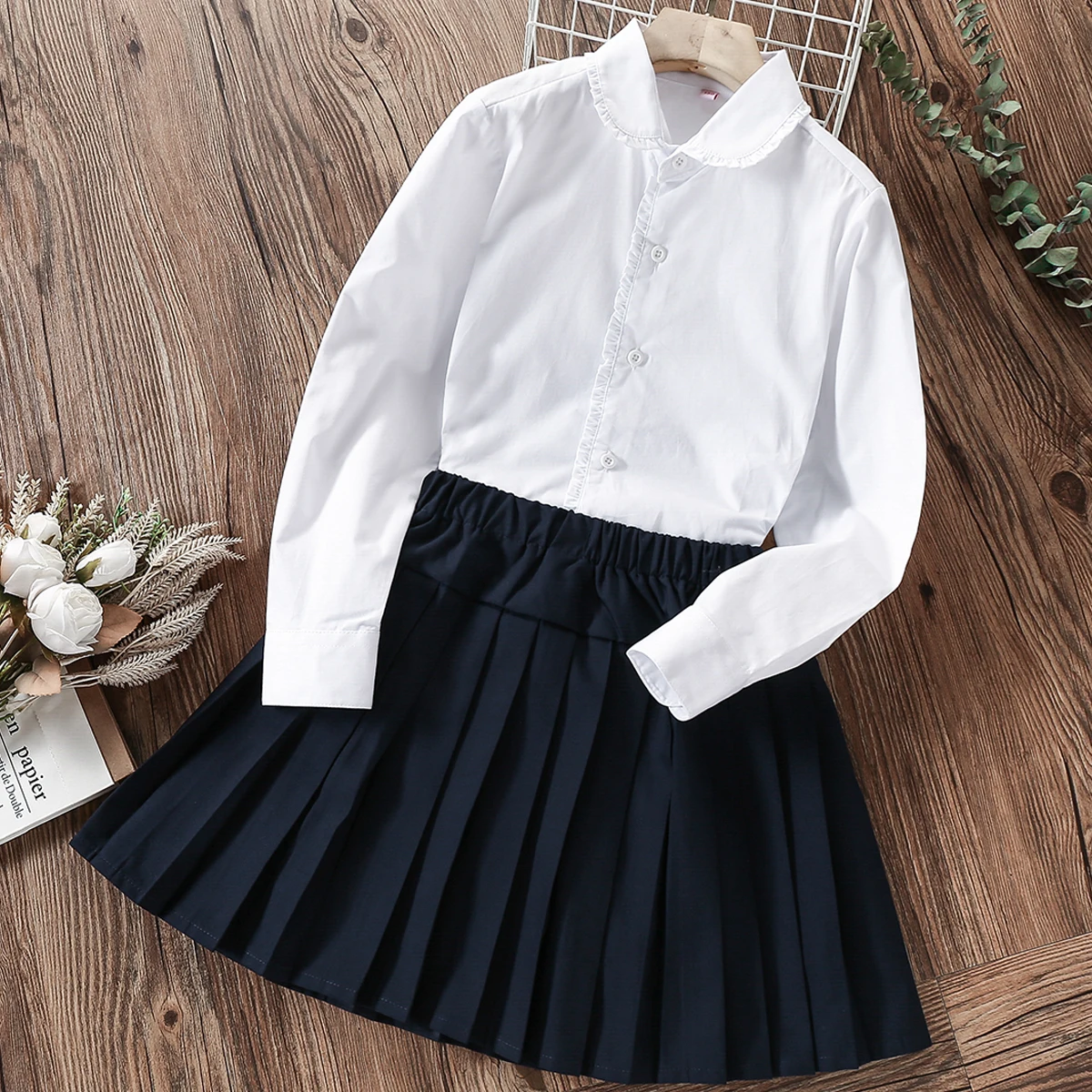 

Teenagers School Uniform Kids Sets for Girls Suits Preppy Autumn Clothes Shirt & Skirt Baby Children Costumes 6 8 9 10 12 Years