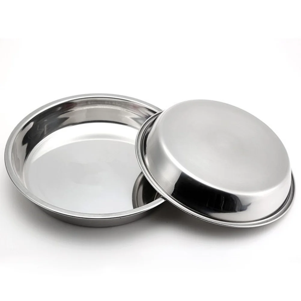 Stainless Steel Non-magnetic Flat Round Plate Portable Dish Plate Flatware Cake Baking Pan (24CM/26CM/27CM/28CM, baking pan