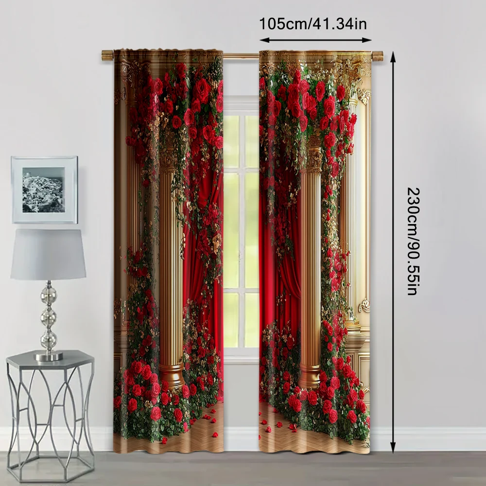 2pc,  Valentine's Day Window Curtains Luxury Vintage Rose Arch Durable Polyester,Without Electricity Birthday Party for 4