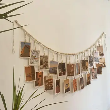 Boho Wooden Bead Hanging Photo Display Garland 1