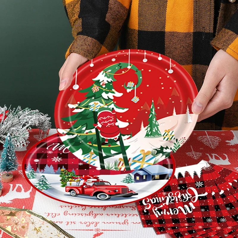 Christmas Paper Plates Christmas Party Supplies Disposable Paper Plates and  Napkins Set for 16 Guests 9 Dinner Plates and 7 Dessert Plates for  Christmas Party Red and Glod Plates for New Year 