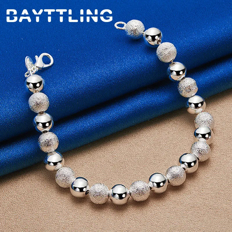 

New 925 Sterling Silver Elegant Frosted Glossy Bead Chain Bracelet For Fashion Women Engagement Wedding Jewelry Accessories