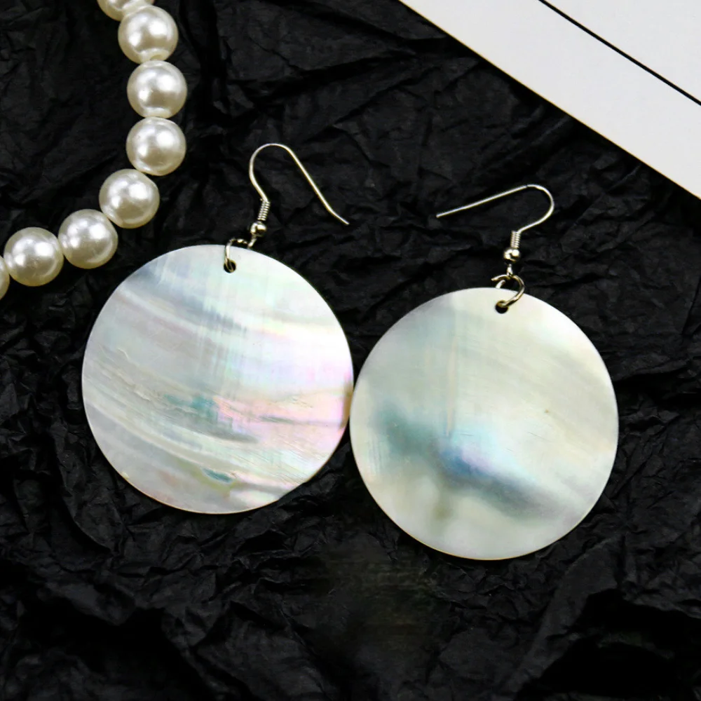 Natural White Shell Carving Flower Earrings Mother Pearl Earbob Star Angel Geometrical Eardrop Pendant Women Gift