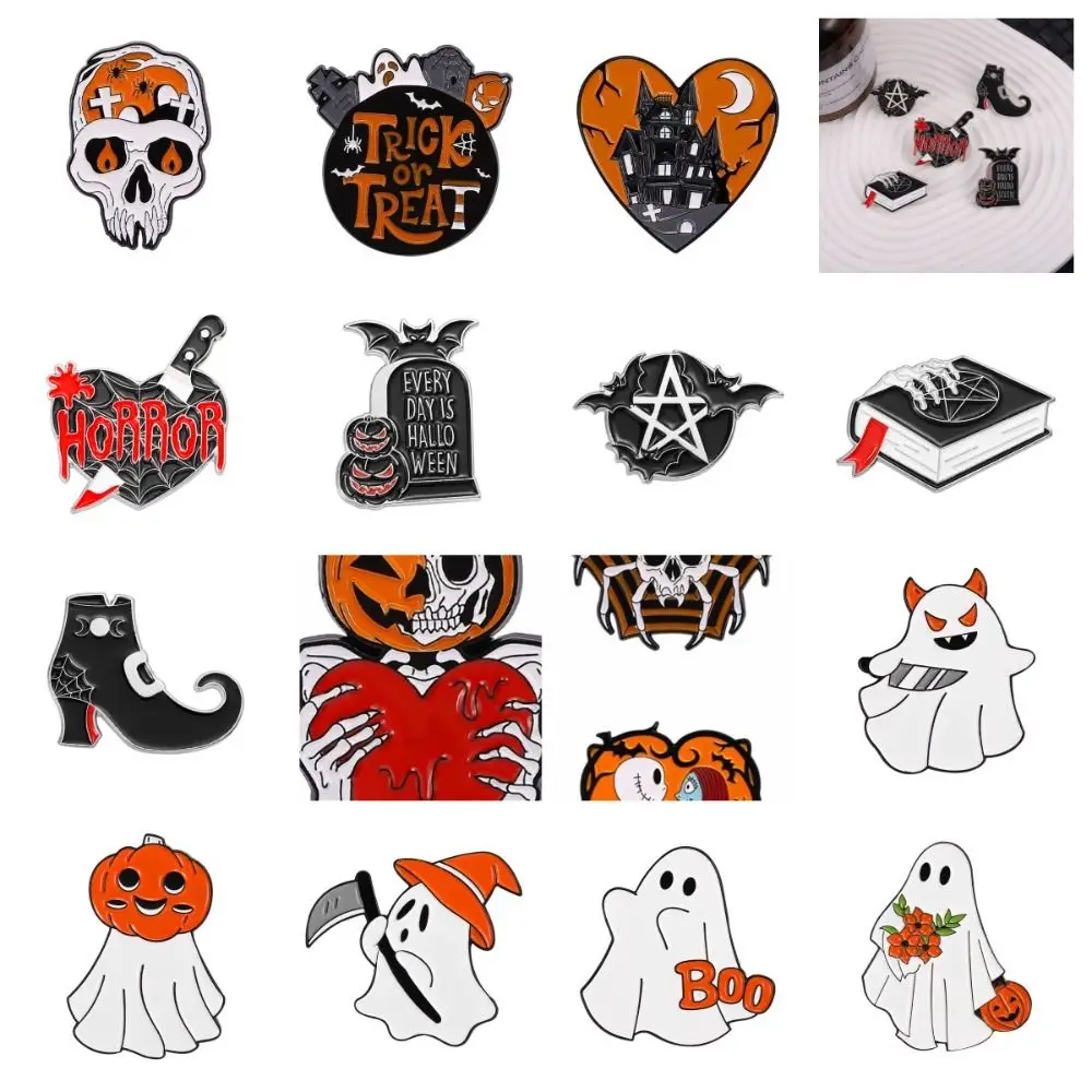 

White Skeleton Spider Lapel Heart Jewelry Alloy Electroplating Black White Bone Goth Brooches Enamel Pin Anti-glare Halloween