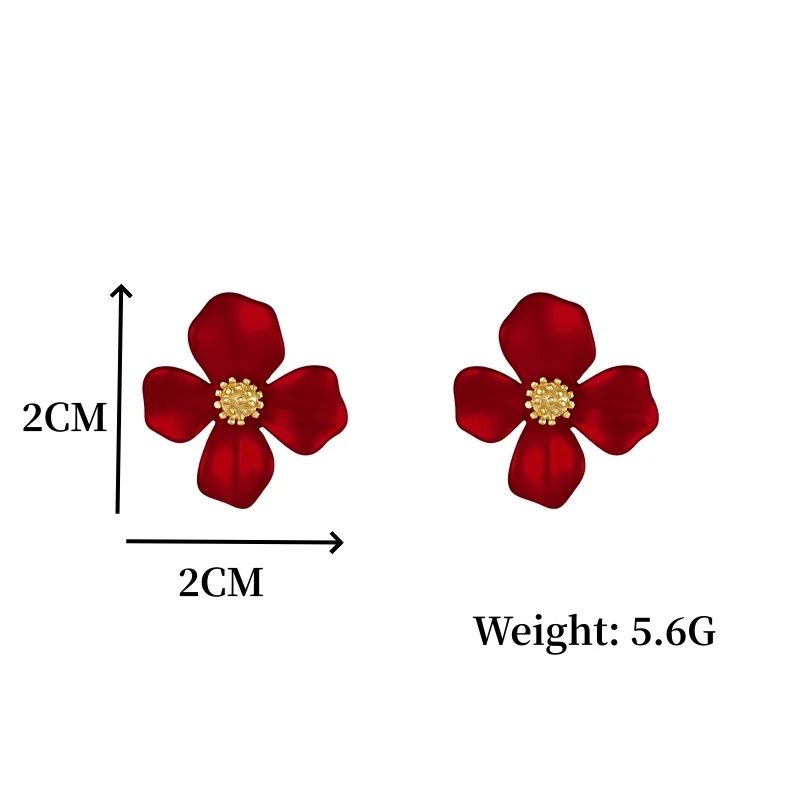 S925 Silver Flower Earrings Red Petals Net Red Temperament Cute Small Flower for Female Jewelry flower earrings