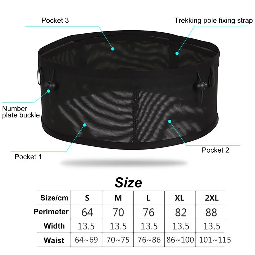 Black Waist Pack Multi Pocket Elastic Mesh Fabric Waistbag Waist Pack with Fixed Belt Fanny Pack Waistbag Mesh Fabric Waist Bags 6