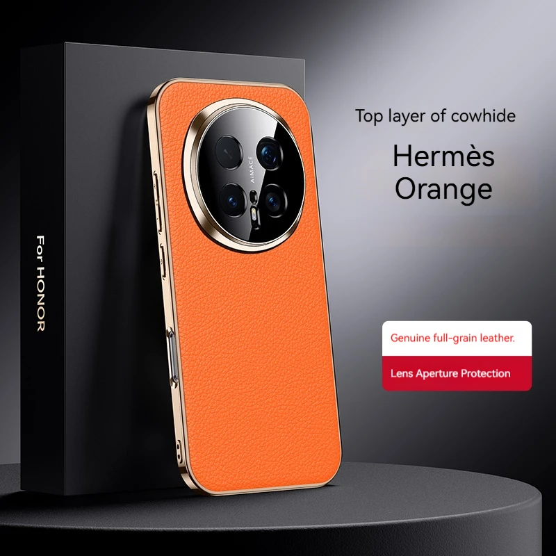 Luxurious Leather Lychee Pattern Phone Case with Fully Wrapped Lens and Anti-Drop Protection