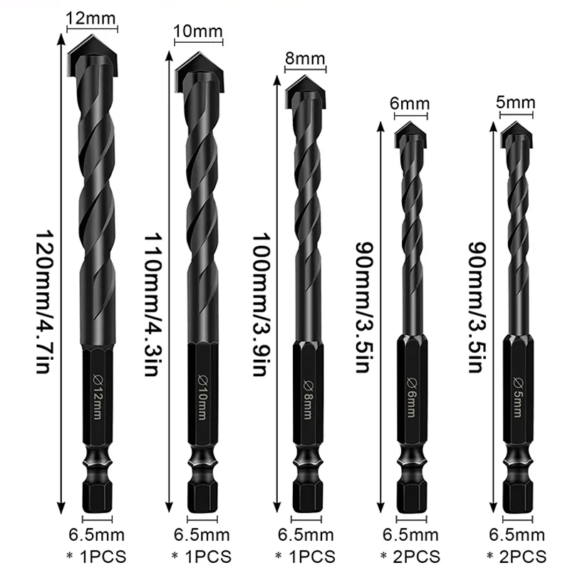 7pcs 512mm Masonry Drill Bit Carbide Drill Bits Set 1/4 Inch Hex Shank