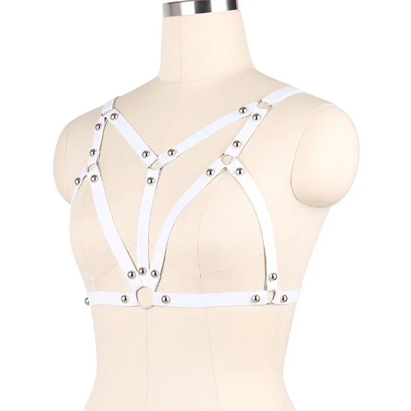 Cropped Studded Punk Nightclub Style White Women's Bras O0124 Build Red Clothing One Piece Agent Cropped Studded Bra