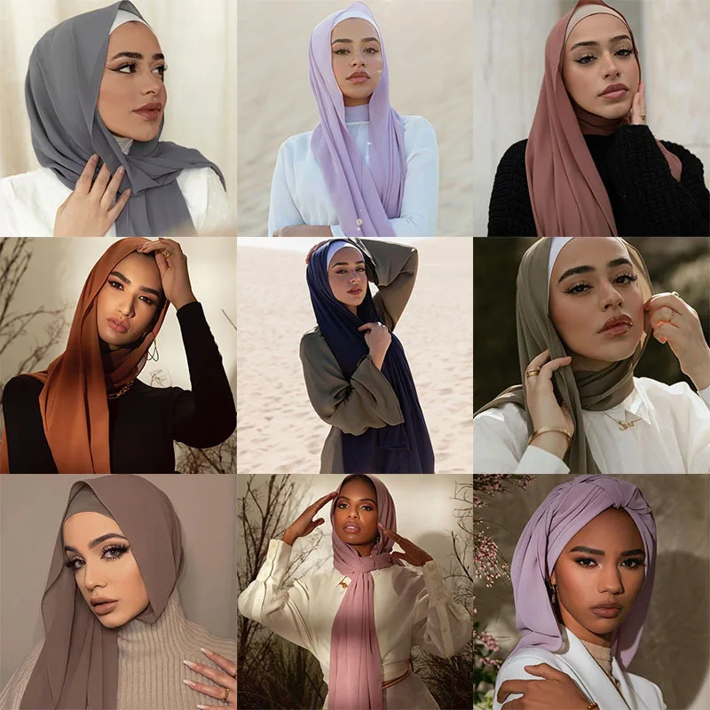 Solid Color Monochrome Pearl Chiffon Scarf Malaysia Hot Long Scarf Shawl Exported To Malaysia  Head Scarf Headwraps for Women
