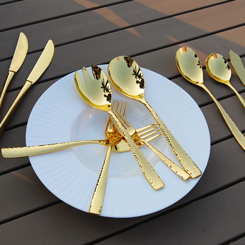 thumbnail image 3 of Juego de cubiertos dorados, vajilla de lujo de acero inoxidable, vajilla occidental, cuchillo para carne, tenedor, cuchara, cucharilla para té, juego de 4 piezas, 3 of 6